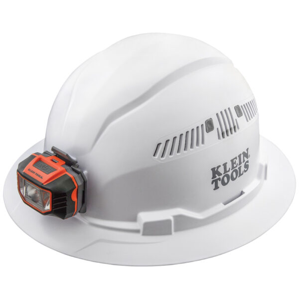 Casco de seguridad tipo cachucha blanco estilo ala completa con ventilación y luz frontal 60407